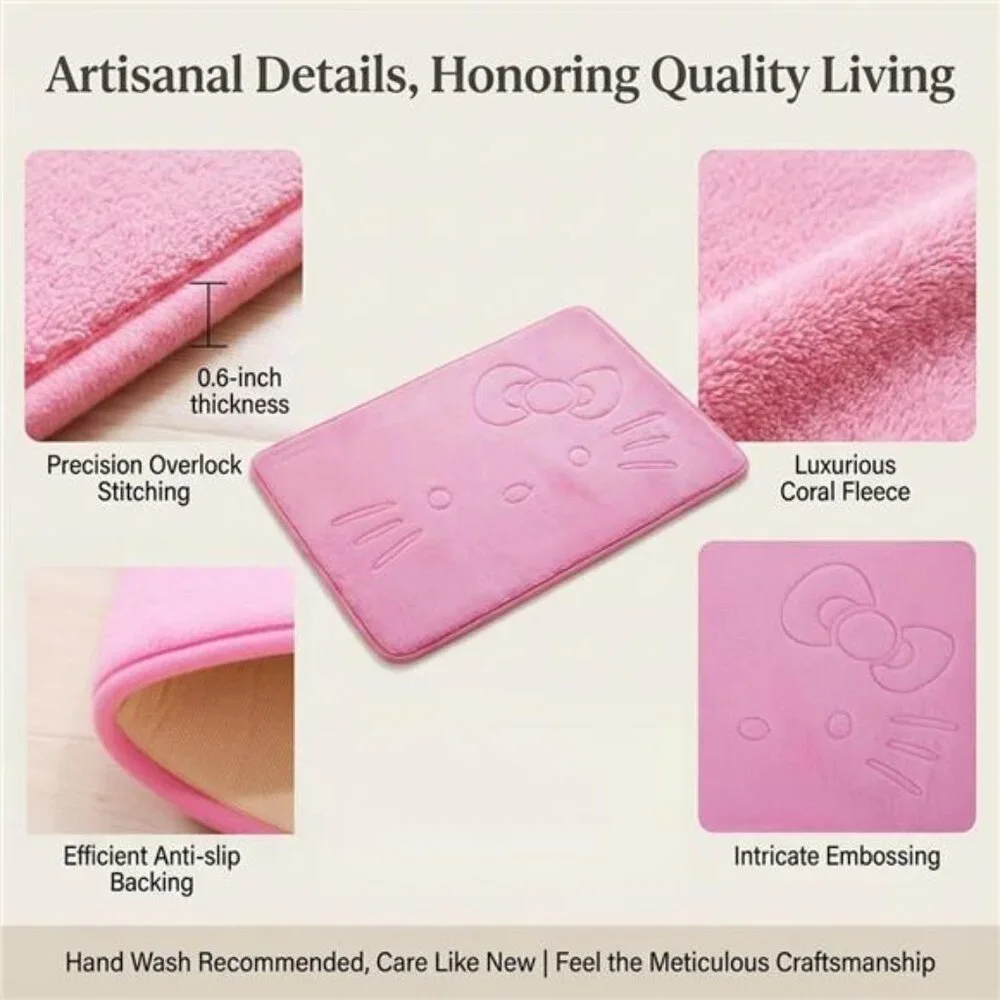 Pink Cartoon Memory Foam Bath Mat Non Slip Absorbent Rug Bathroom Bedroom Door